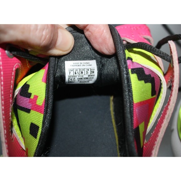 Women's Reebok Sneakers Multi-Color Sz 7 Adjustable Heel Pink Blk Yellow M48000 - Picture 6 of 7